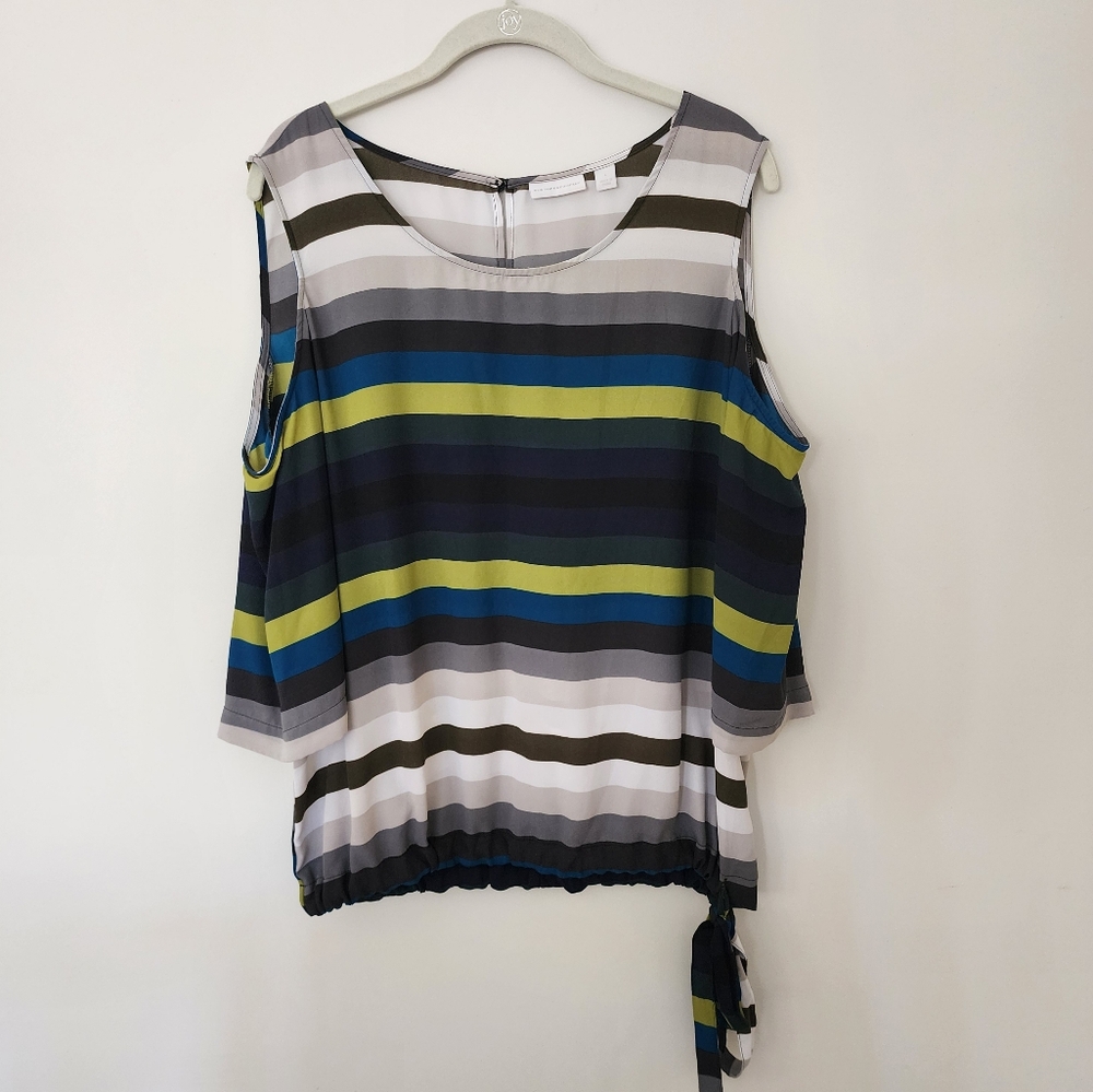New York & Company cold shoulder Large striped blouse